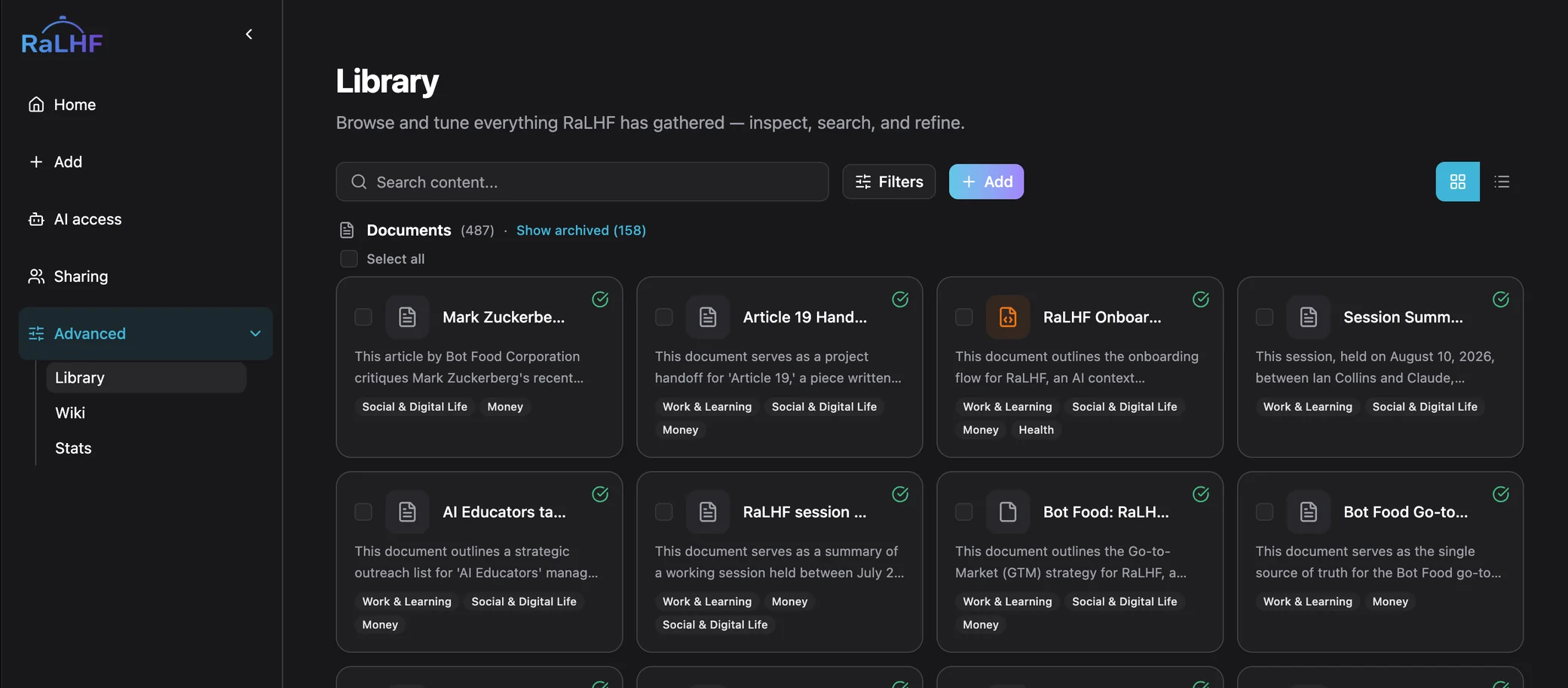 RaLHF custom AI software interface