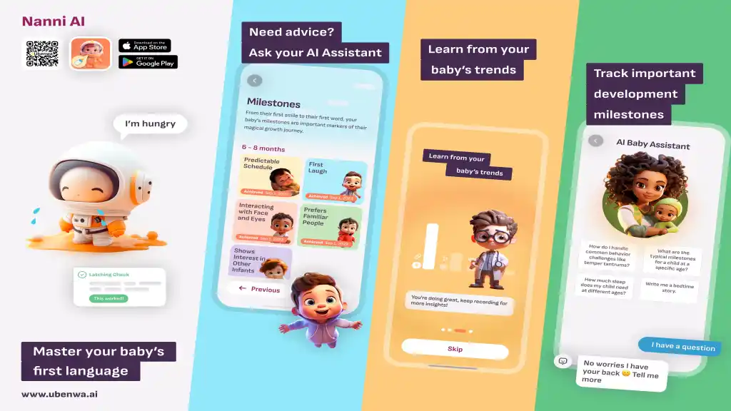 Four screens from the Nanni infant wellness app